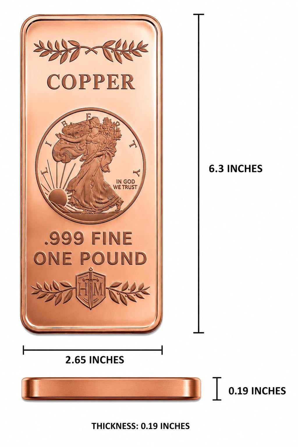 1 lb .999 Copper Walking Liberty Bullion Bar