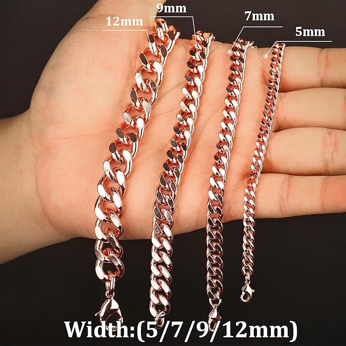 Pure Copper Cuban Chain Bracelet – 5mm–12mm Width, 6.5–9" Length