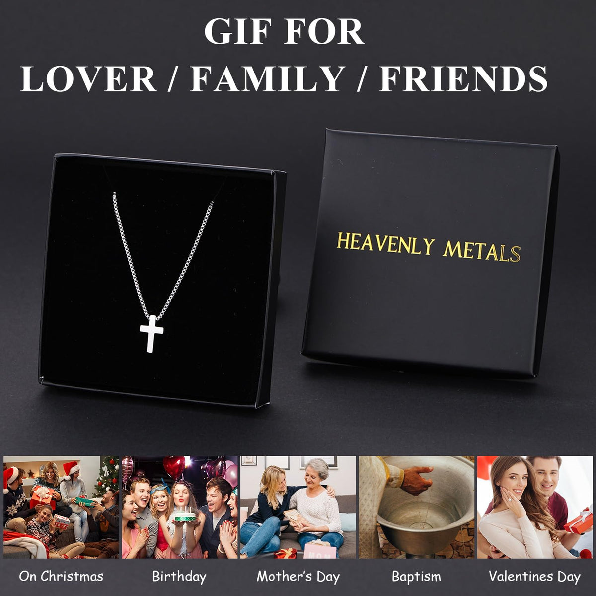 Women's Stainless Steel Classic Cross Necklace – 16.5" Box Chain + 2" Extender