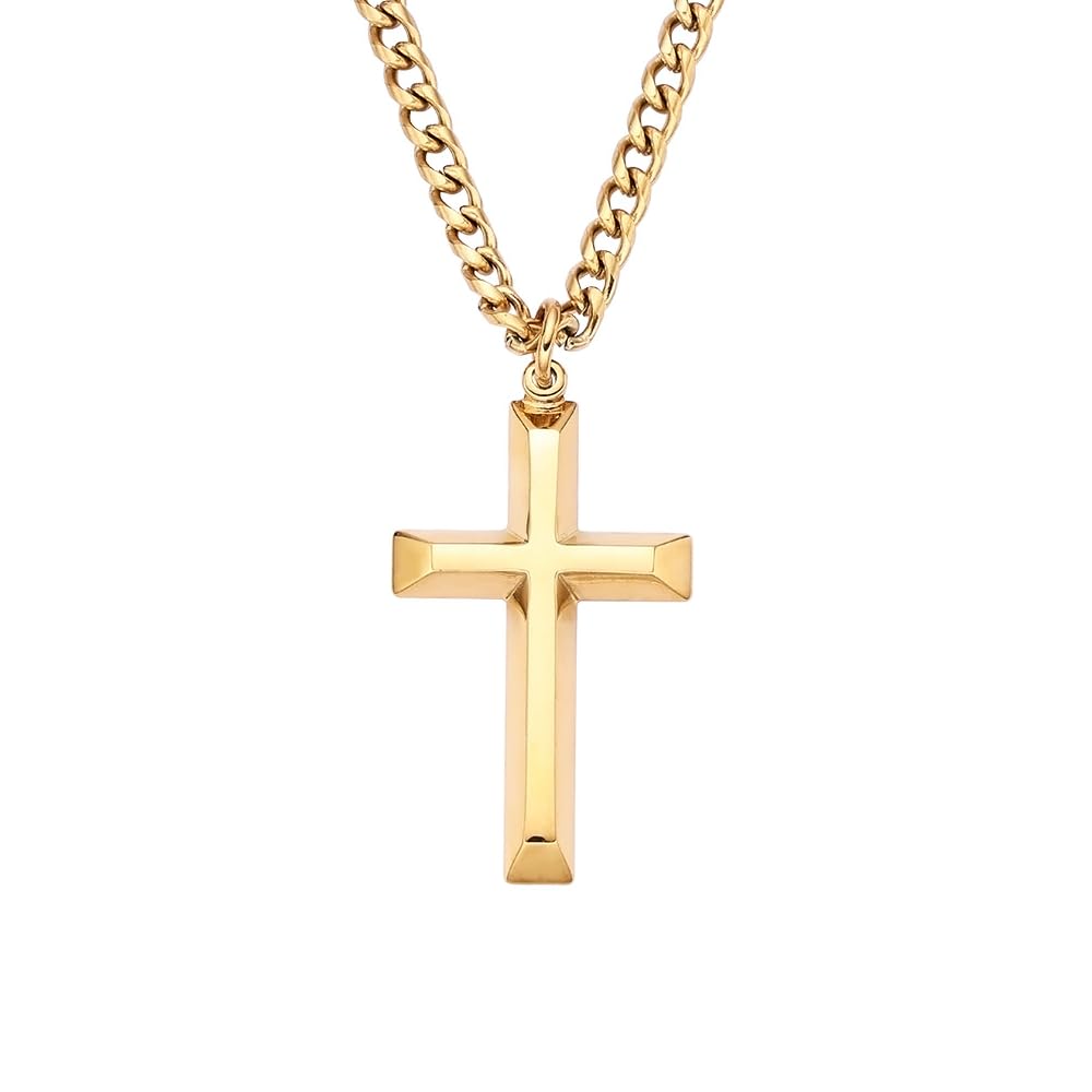 Gold Cross Necklace for Men – 18K Gold Plated Stainless Steel