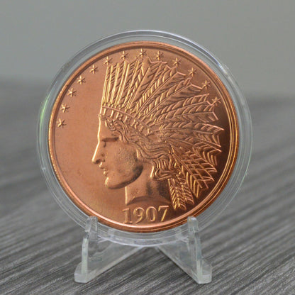 1 oz 1907 Indian Eagle Copper Round & Capsule