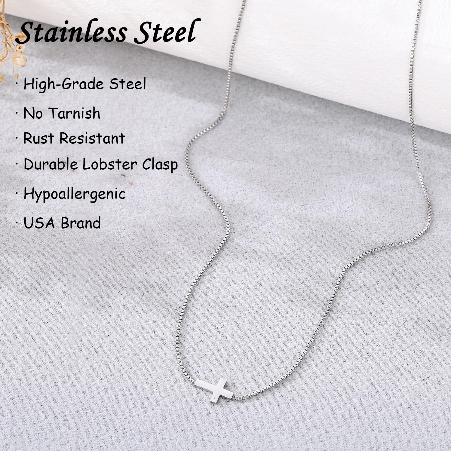 Women's Sideways Cross Necklace – Stainless Steel Adjustable Chain