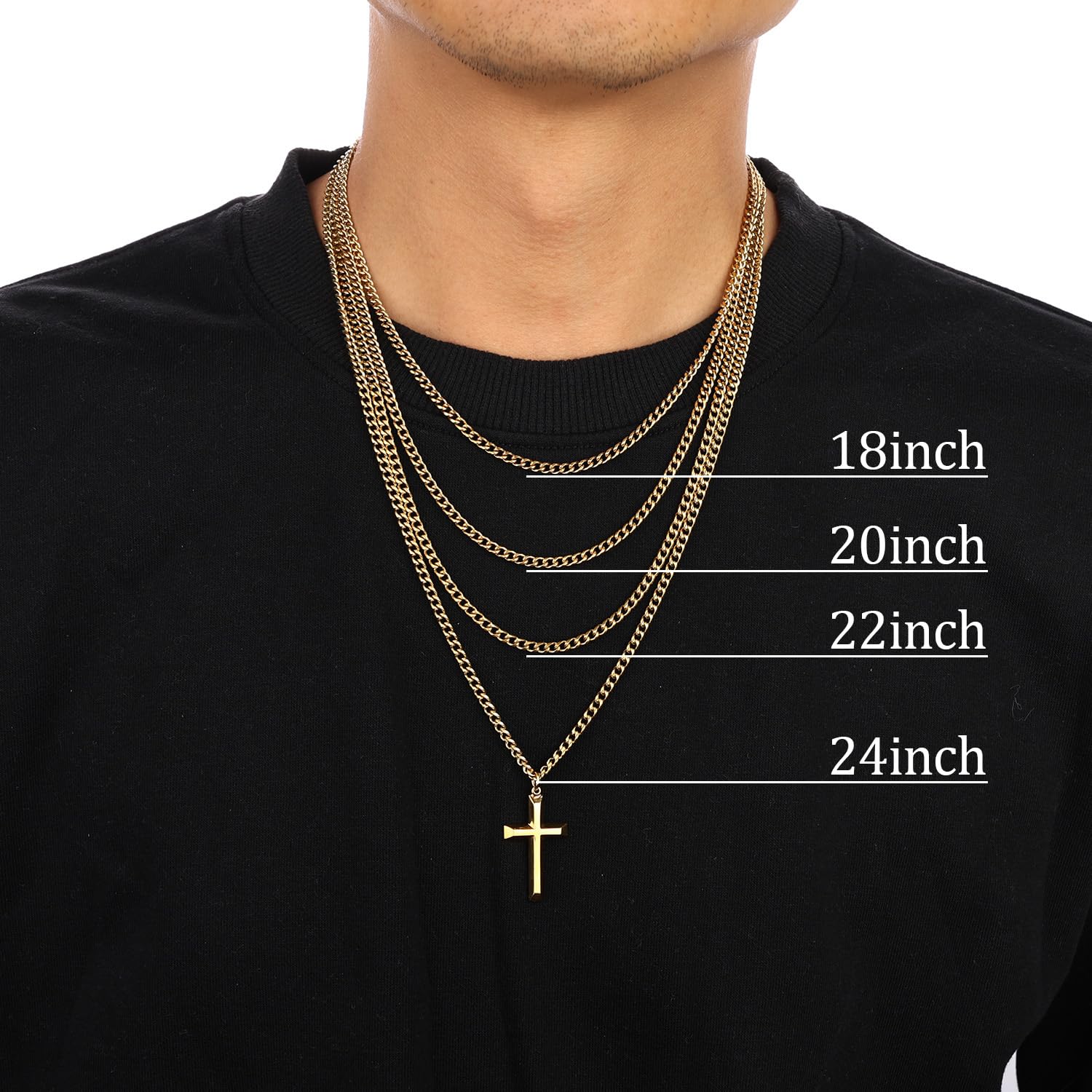 Gold Cross Necklace for Men – 18K Gold Plated Stainless Steel