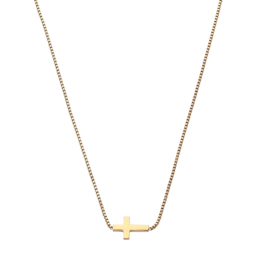 Women's Sideways 18K Gold Plated Cross Necklace – Adjustable Chain