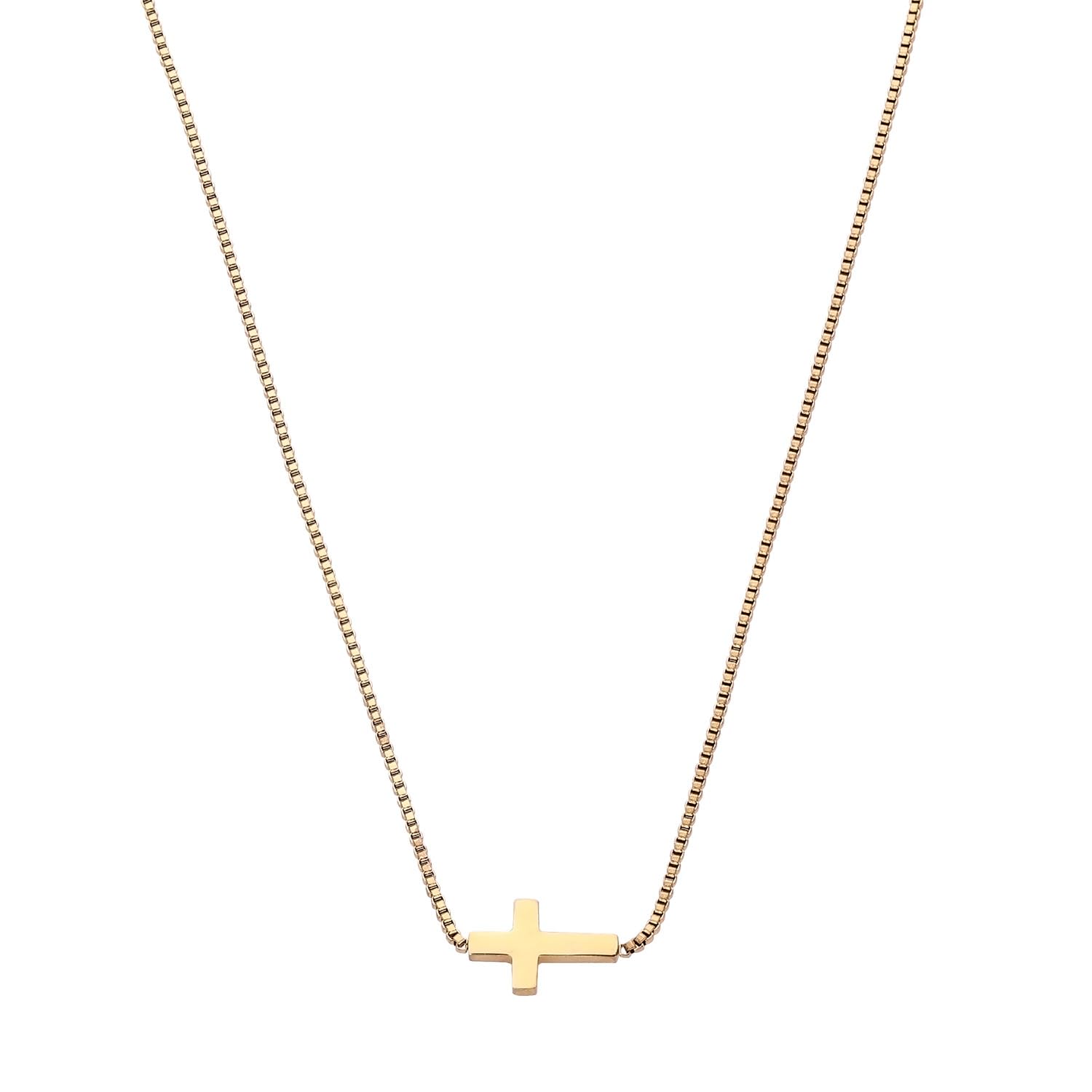 Women's Sideways 18K Gold Plated Cross Necklace – Adjustable Chain
