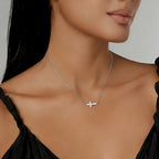 Women's Sideways Cross Necklace – Stainless Steel Adjustable Chain