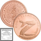 Don't Tread on Me Rattlesnake Copper Round – 1 oz .999 Fine Copper