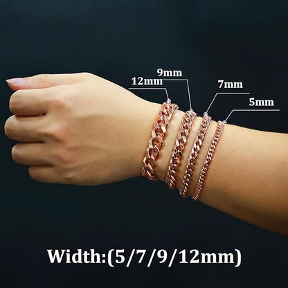 Pure Copper Cuban Chain Bracelet – 5mm–12mm Width, 6.5–9" Length