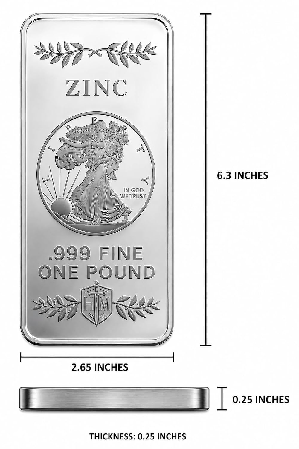 1 lb .999 Zinc Walking Liberty Bullion Bar