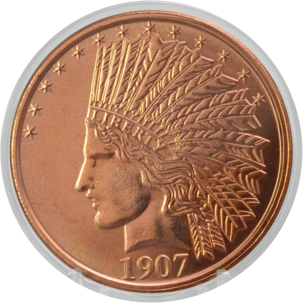 1 oz 1907 Indian Eagle Copper Round & Capsule
