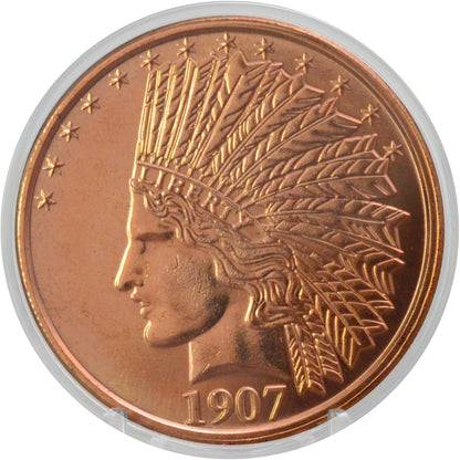 1 oz 1907 Indian Eagle Copper Round & Capsule