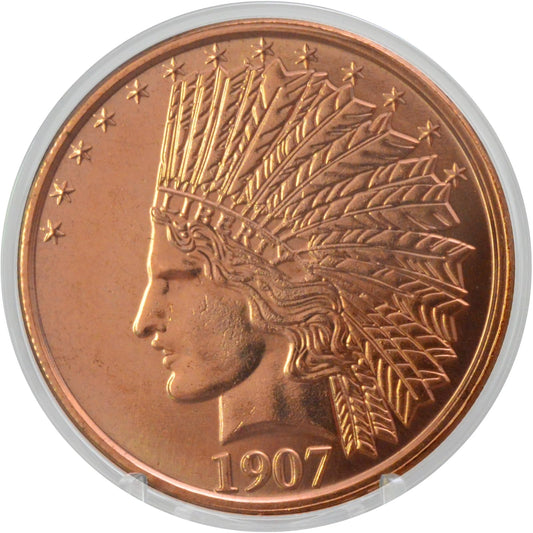 1 oz 1907 Indian Eagle Copper Round & Capsule