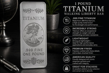 1 lb .999 Titanium Walking Liberty Bullion Bar