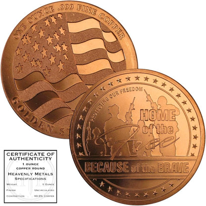 1 oz Home of the Free Copper Round & Capsule