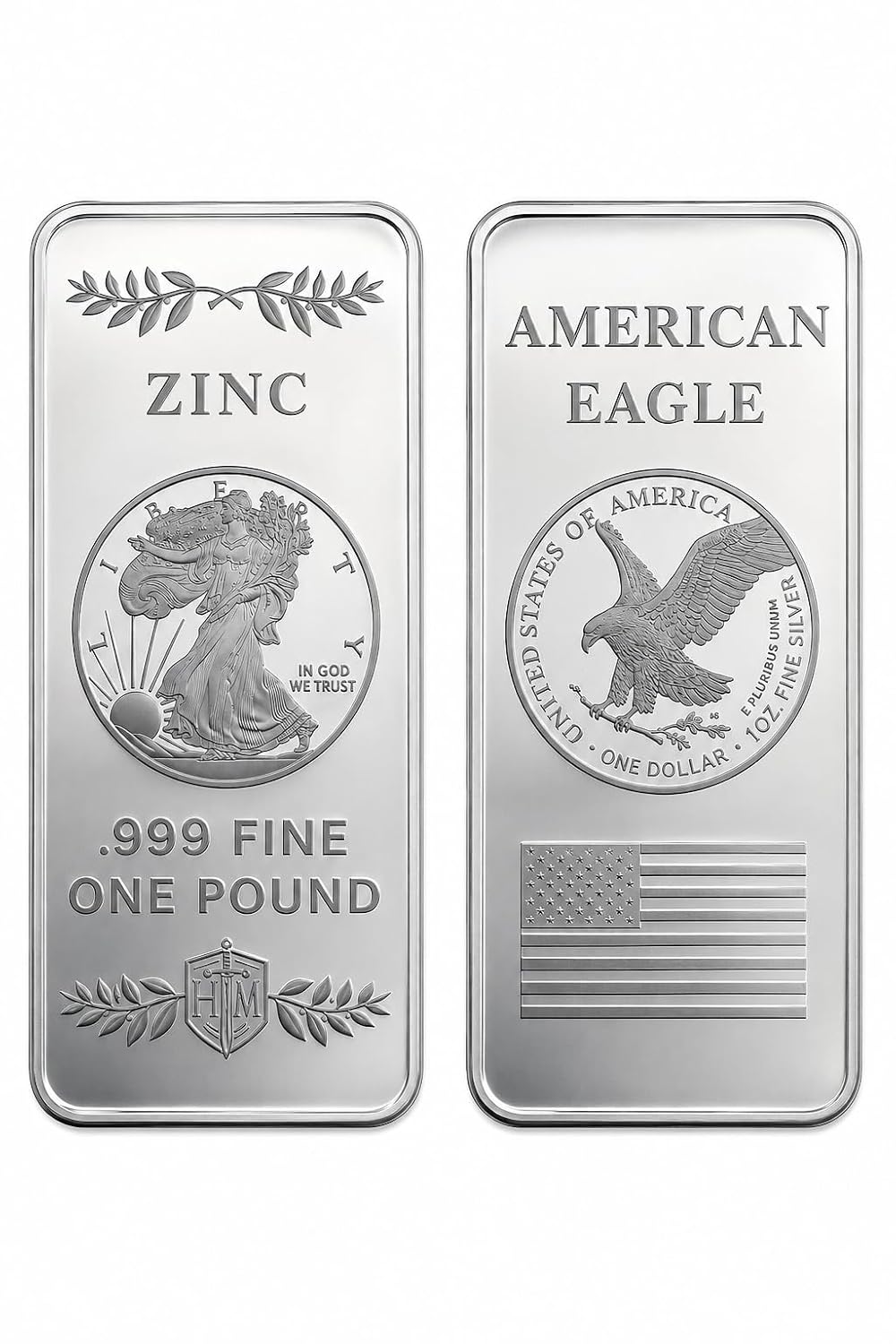 1 lb .999 Zinc Walking Liberty Bullion Bar