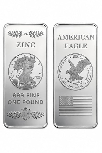 1 lb .999 Zinc Walking Liberty Bullion Bar