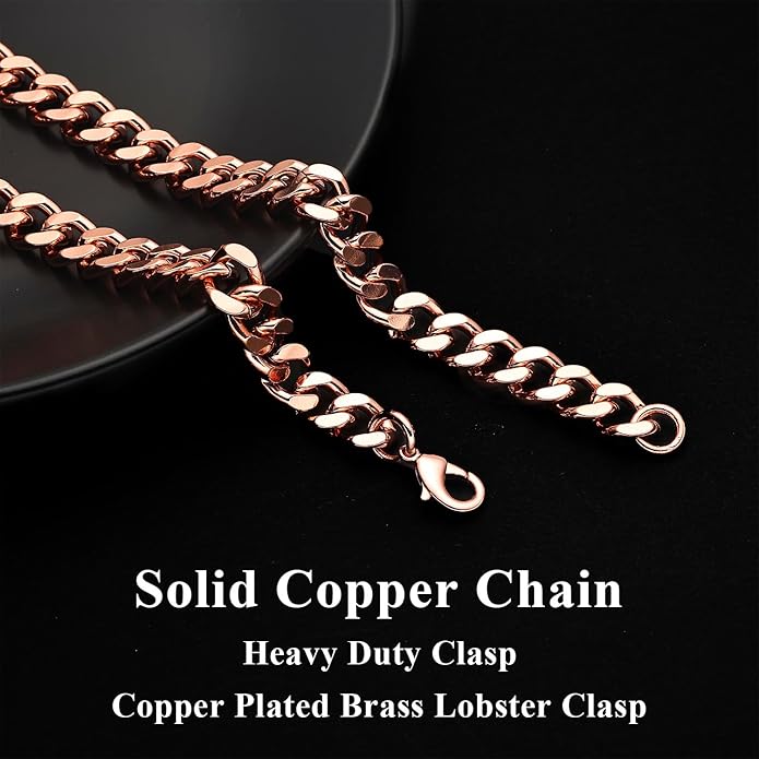 Pure Copper Cuban Chain Bracelet – 5mm–12mm Width, 6.5–9" Length