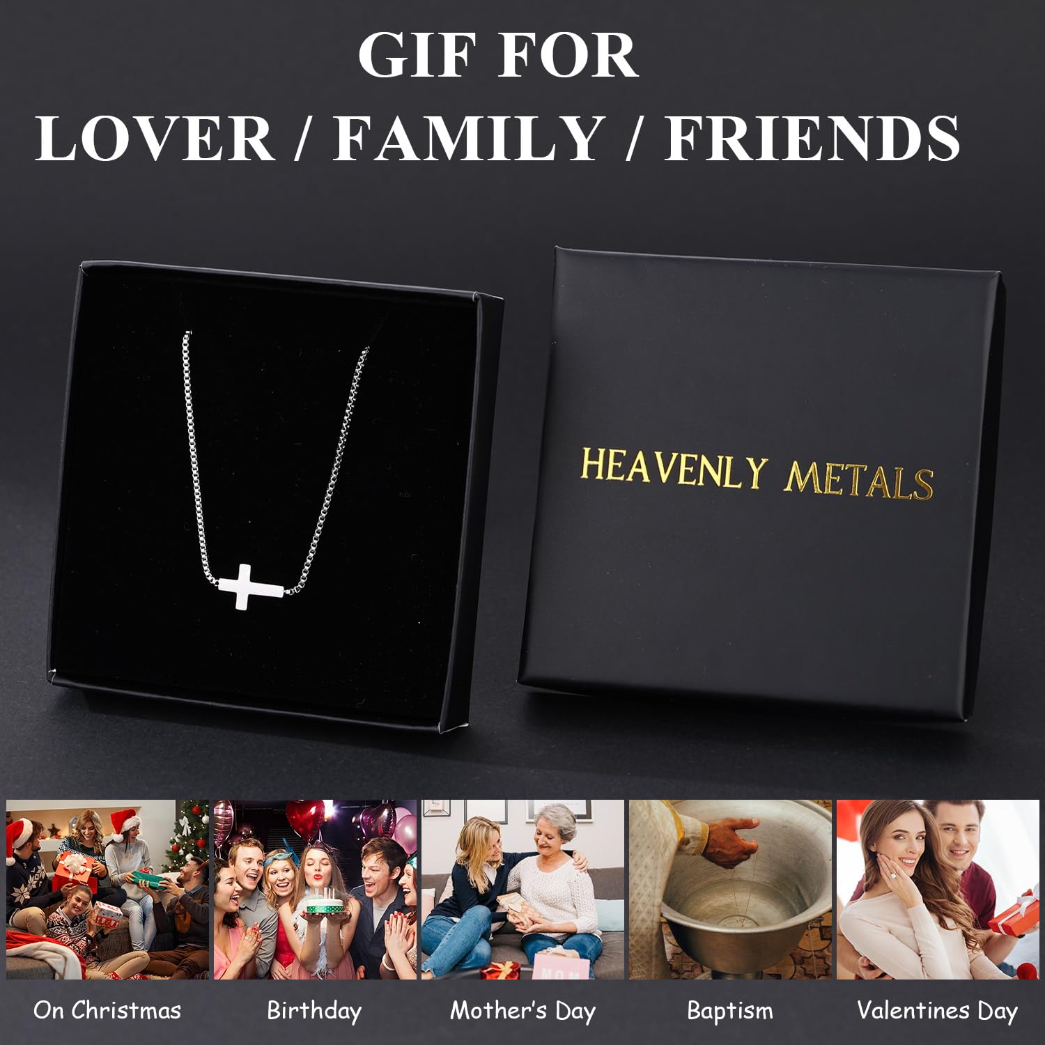 Women's Sideways Cross Necklace – Stainless Steel Adjustable Chain