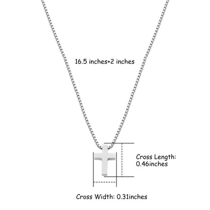 Women's Stainless Steel Classic Cross Necklace – 16.5" Box Chain + 2" Extender