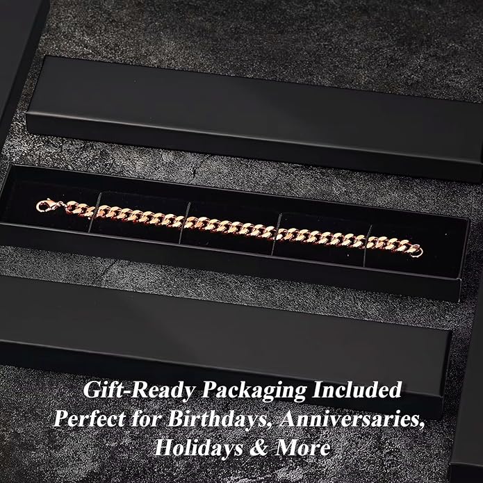 Pure Copper Cuban Chain Bracelet – 5mm–12mm Width, 6.5–9" Length