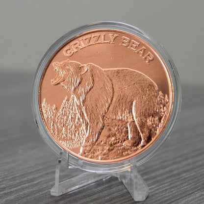 1 oz Grizzly Bear Copper Round & Capsule