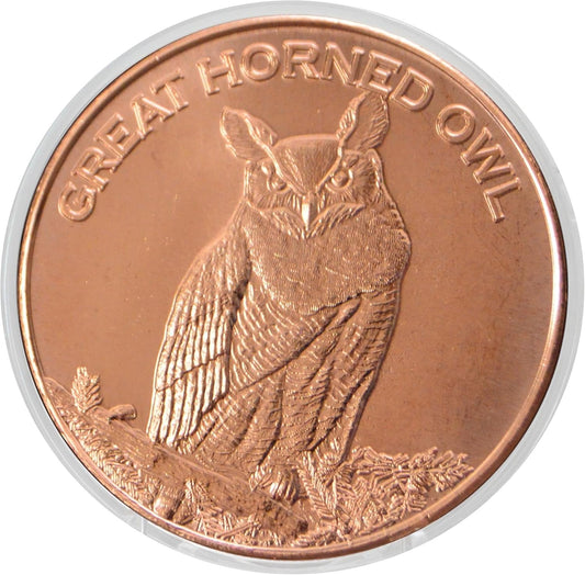 1 oz Great Horned Owl Copper Round & Capsule