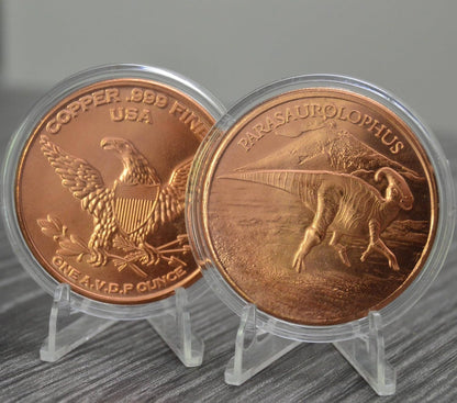 1 oz Parasaurolophus Copper Round & Capsule