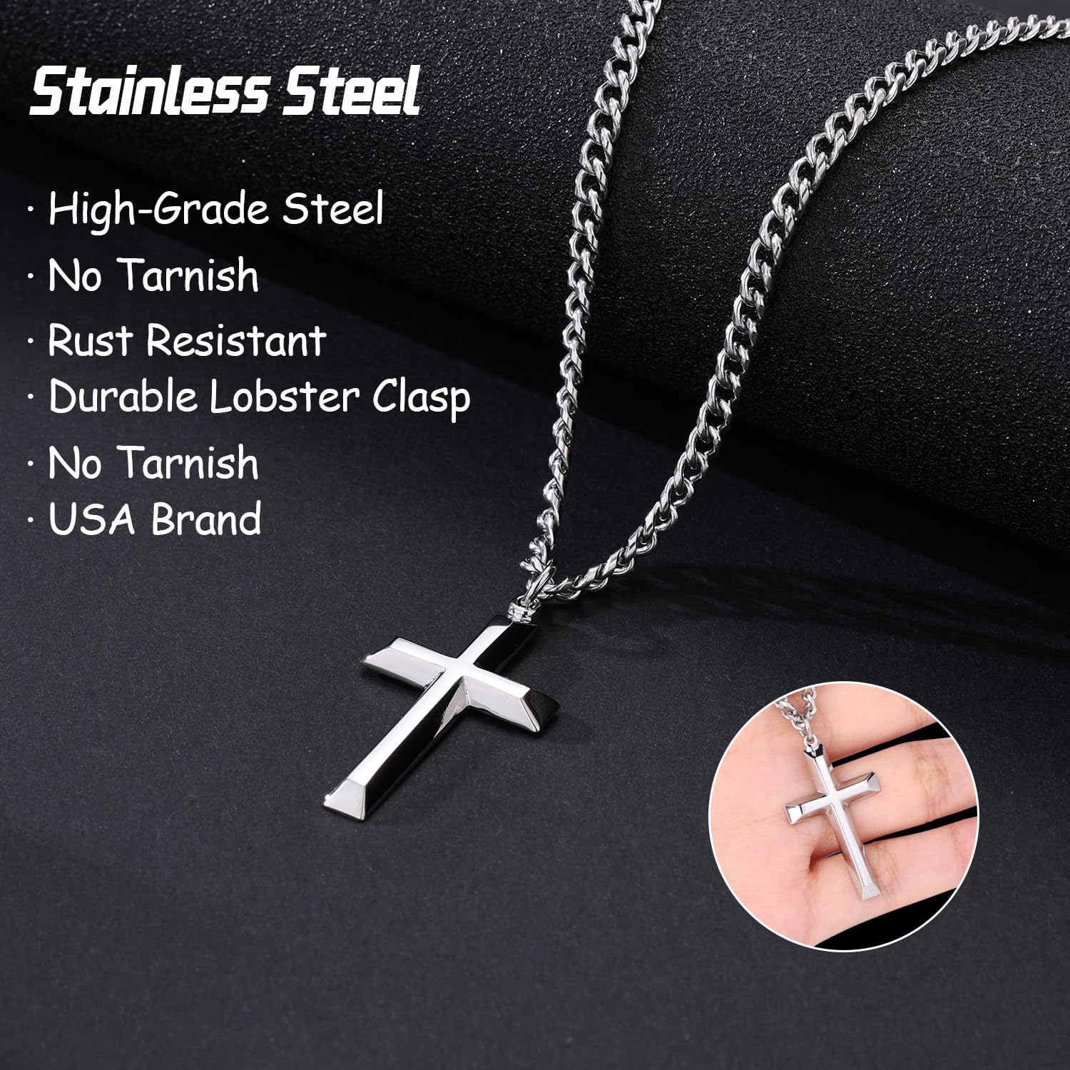Gold Cross Necklace for Men – 18K Gold Plated Stainless Steel