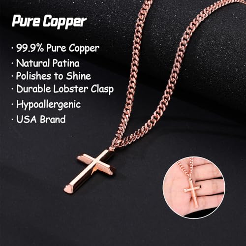 Copper Cross Necklace for Men – 99.9% Pure Copper Chain and Pendant