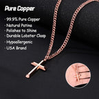 Copper Cross Necklace for Men – 99.9% Pure Copper Chain and Pendant