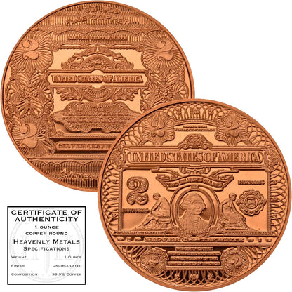 1 oz $2 Bill Copper Round & Capsule