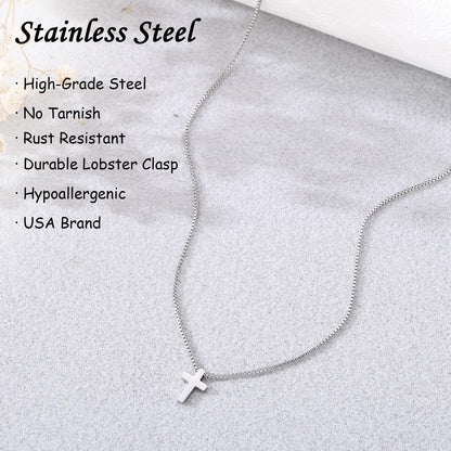 Women's Stainless Steel Classic Cross Necklace – 16.5" Box Chain + 2" Extender
