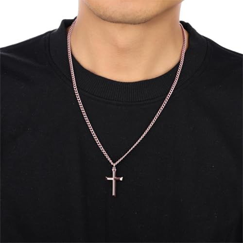 Copper Cross Necklace for Men – 99.9% Pure Copper Chain and Pendant