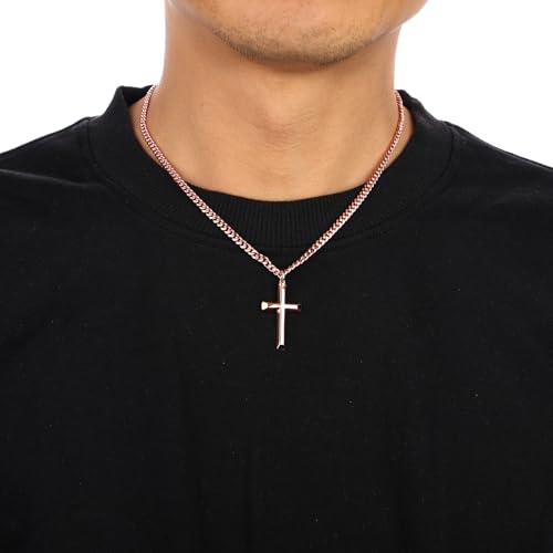 Copper Cross Necklace for Men – 99.9% Pure Copper Chain and Pendant