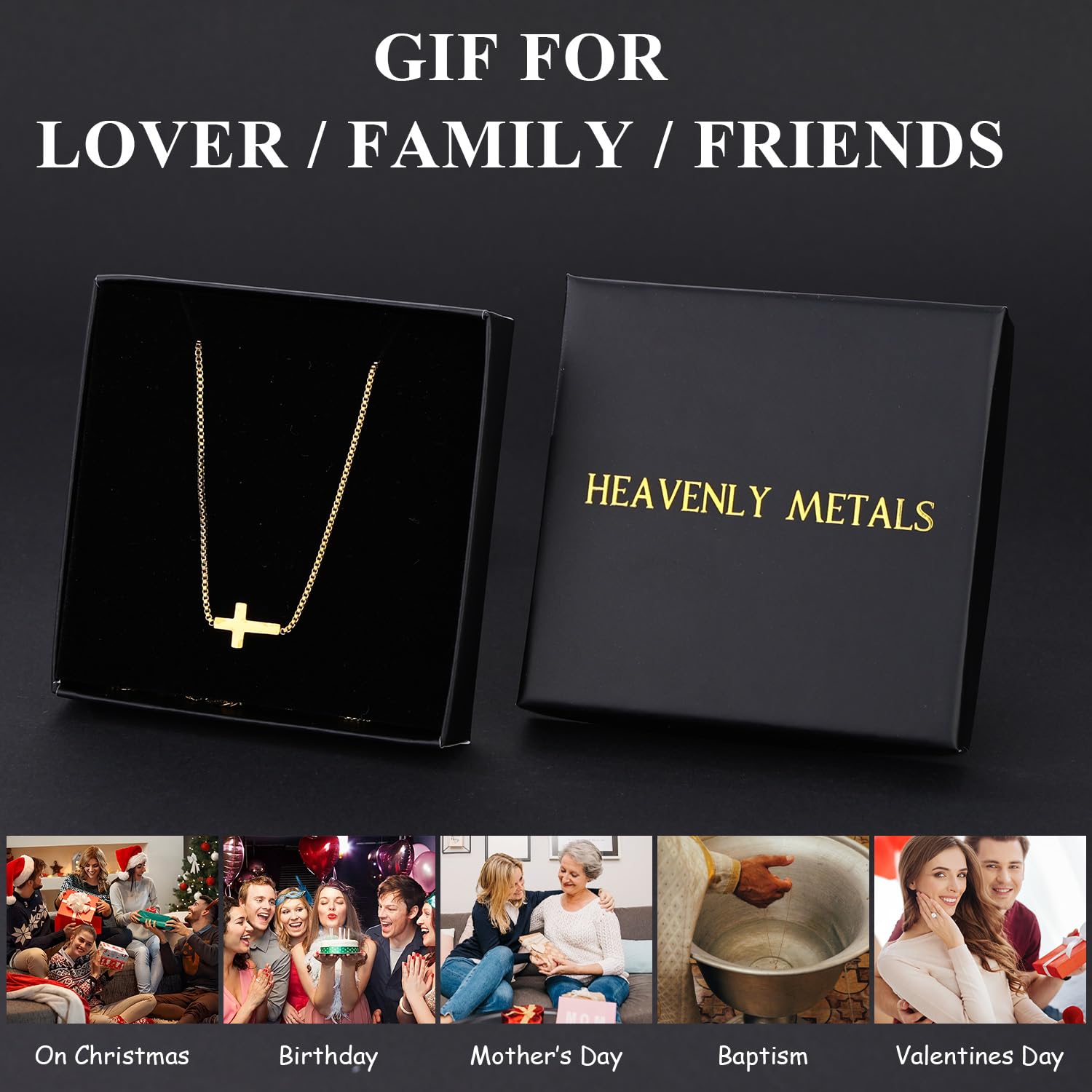 Women's Sideways 18K Gold Plated Cross Necklace – Adjustable Chain
