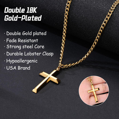 Gold Cross Necklace for Men – 18K Gold Plated