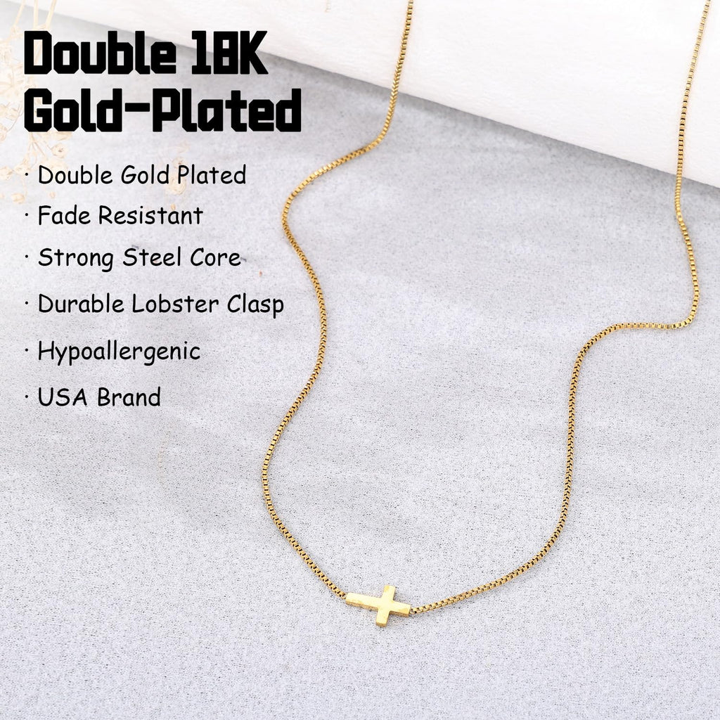 Women's Sideways 18K Gold Plated Cross Necklace – Adjustable Chain