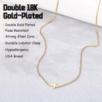 Women's Sideways 18K Gold Plated Cross Necklace – Adjustable Chain