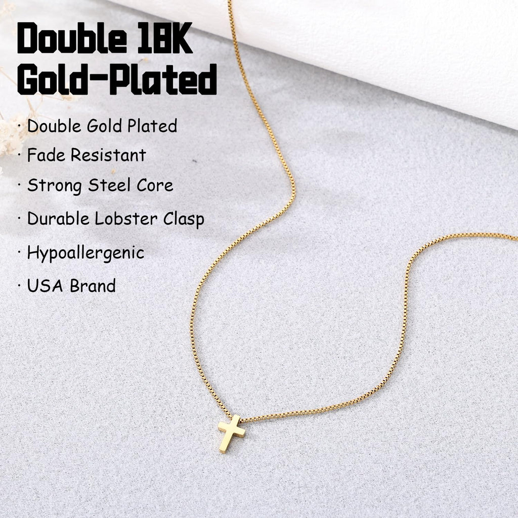Women's Classic 18K Gold Plated Cross Necklace – Adjustable Chain