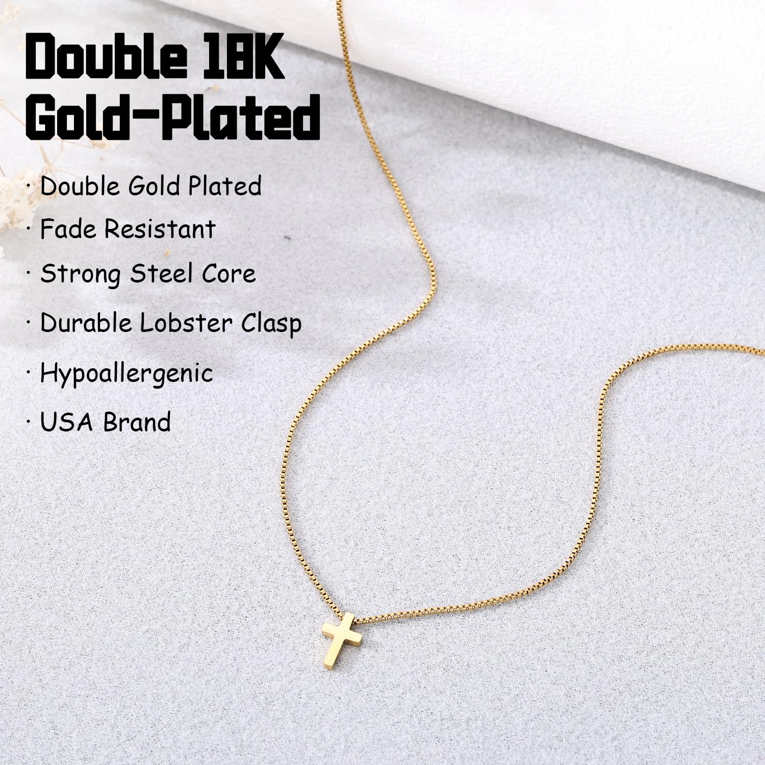 Women's Classic 18K Gold Plated Cross Necklace – Adjustable Chain