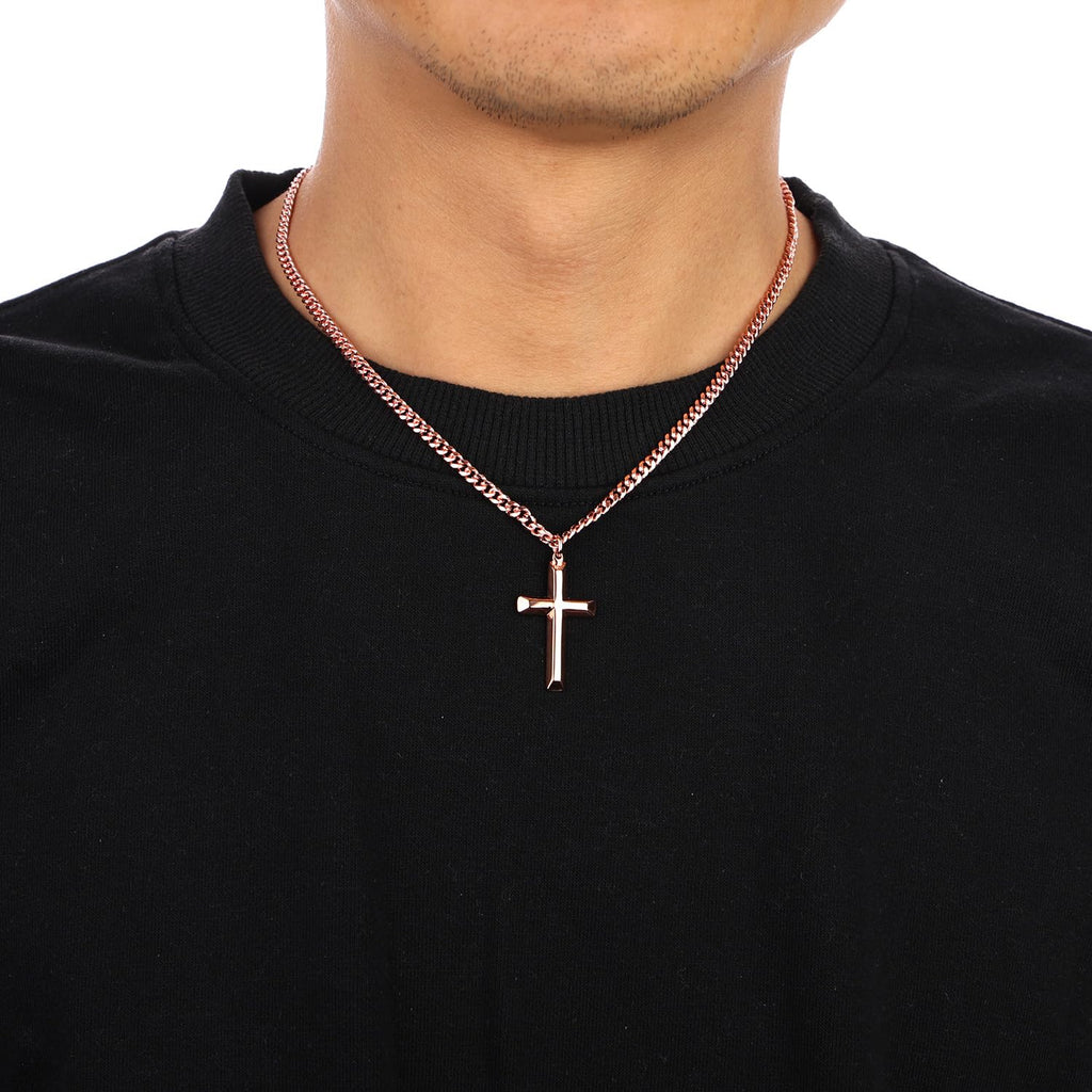 Copper Cross Necklace for Men – 99.9% Pure Copper Chain and Pendant
