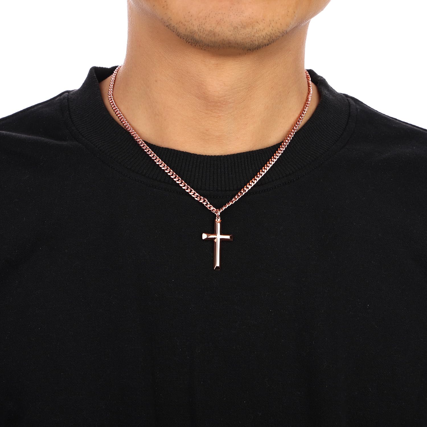 Copper Cross Necklace for Men – 99.9% Pure Copper Chain and Pendant