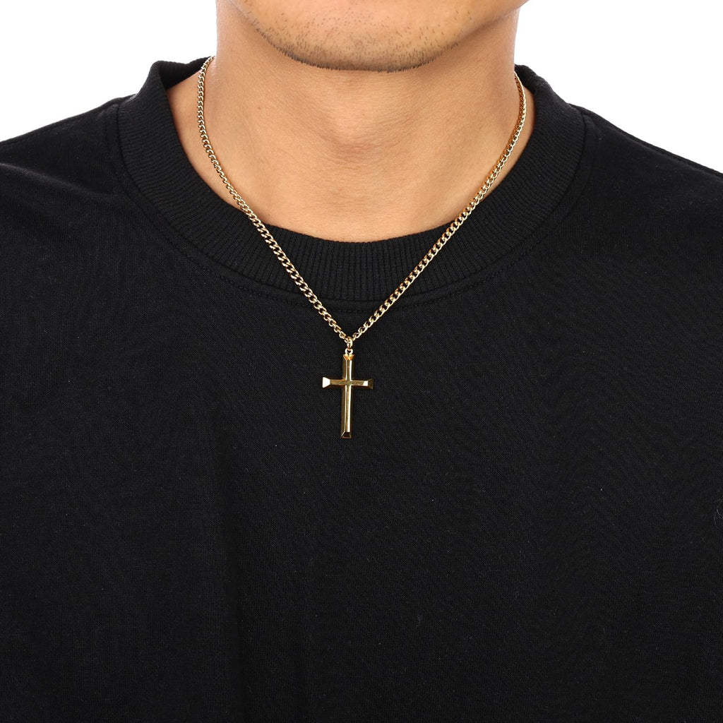 Gold Cross Necklace for Men – 18K Gold Plated Stainless Steel