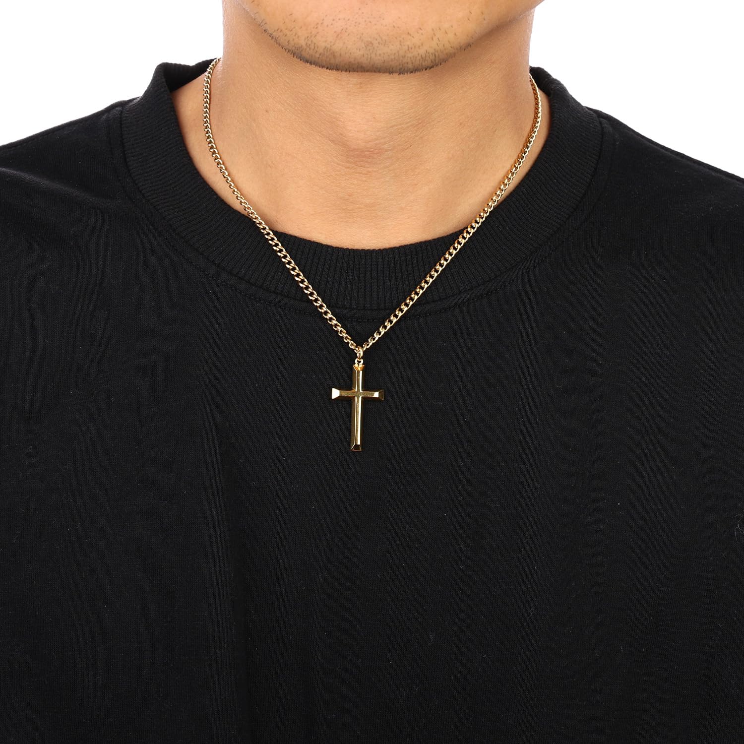 Gold Cross Necklace for Men – 18K Gold Plated Stainless Steel