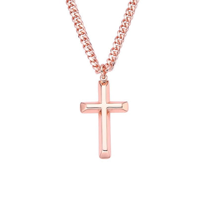 Mens Pure Copper Beveled Cross Necklace  – 18-24" Cuban Chain