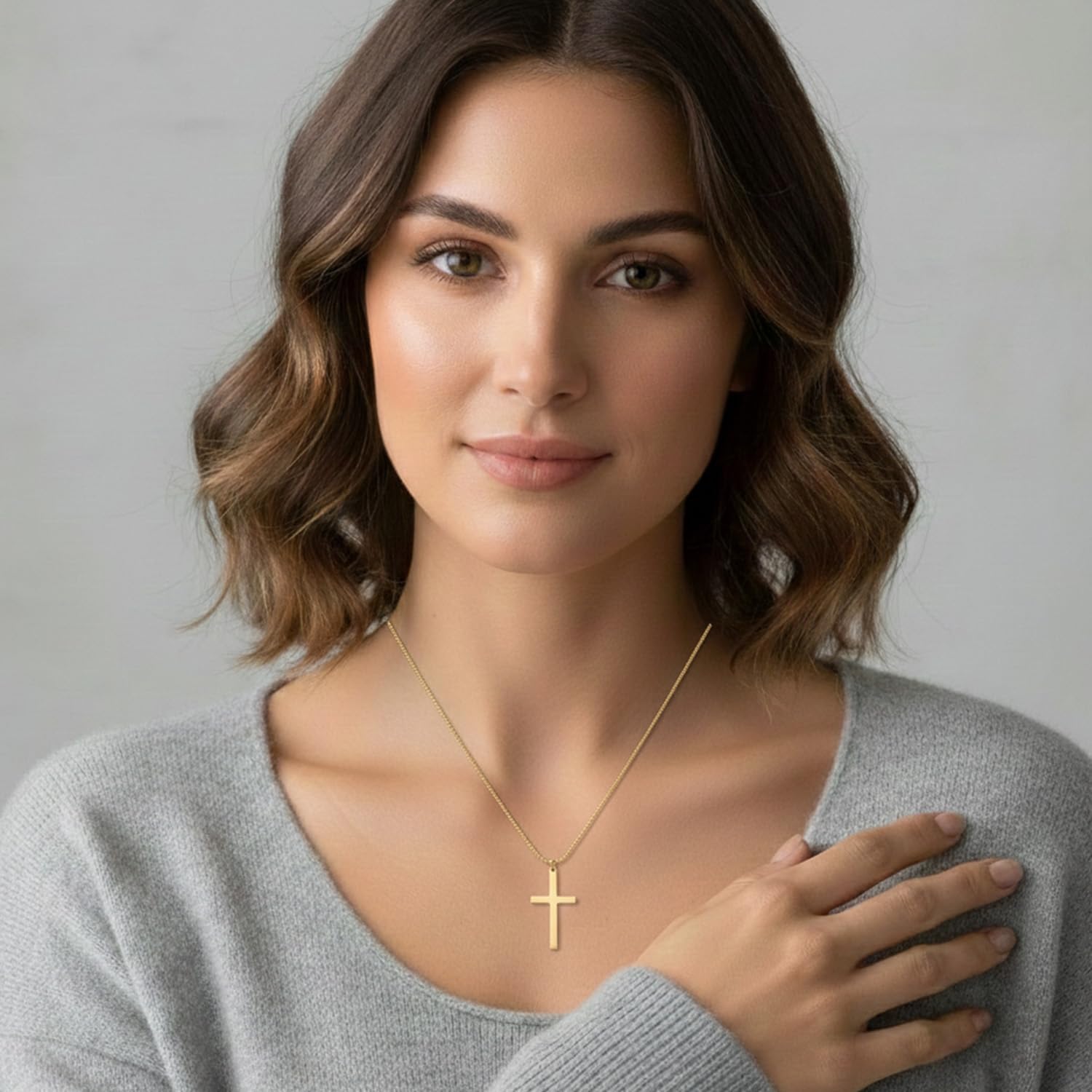 Women's 18K Gold Plated Cross Necklace – Adjustable Box Chain