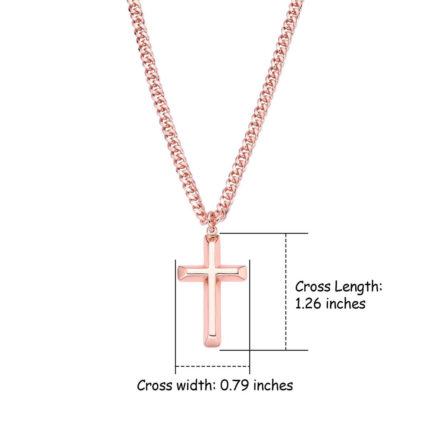 Mens Pure Copper Beveled Cross Necklace  – 18-24" Cuban Chain