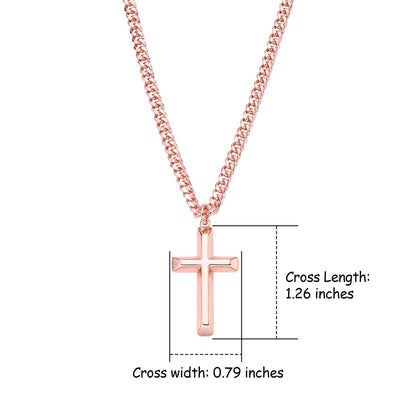 Mens Pure Copper Beveled Cross Necklace  – 18-24" Cuban Chain