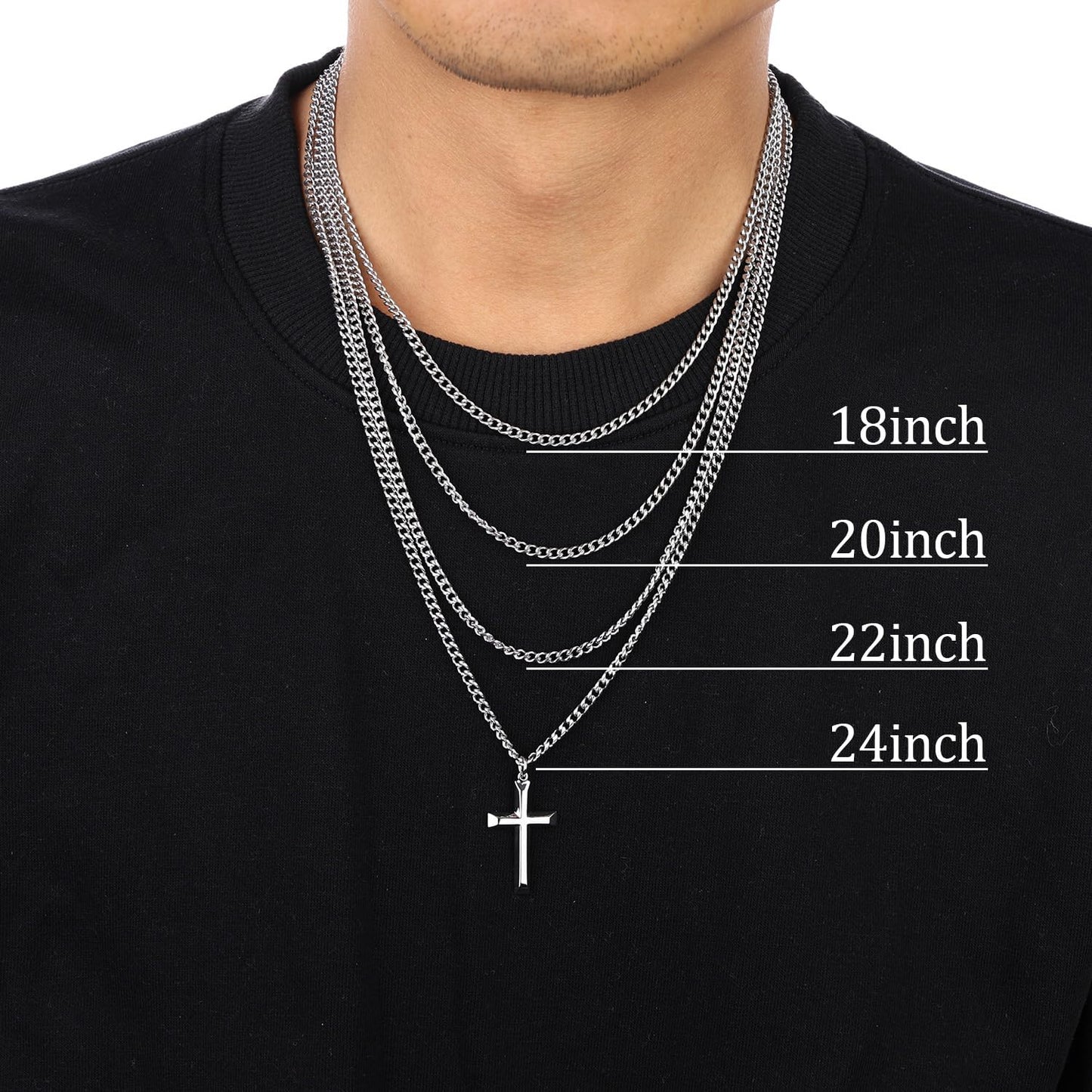 Men's Stainless Steel Cross Necklace – Silver Cuban Chain