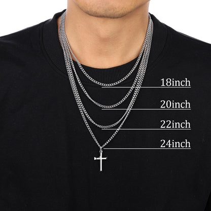 Men's Stainless Steel Cross Necklace – Silver Cuban Chain